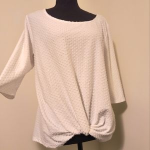 Anthropologie W5 Twist Front Ivory Swiss-Dot 3/4 Sleeve Knit Top Size XL